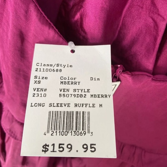 NWT DB Studio Long Sleeve ruffle mini dress Mberry size XS. - Picture 4 of 4